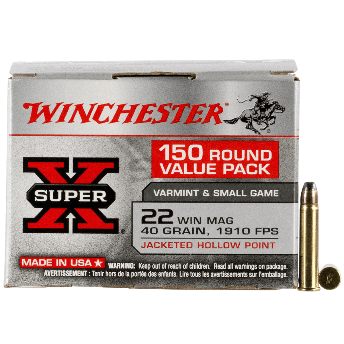 Winchester Ammo X22MH150 Super X 22 WMR 40 gr Jacket Hollow Point 150 Per Box Winchester Ammo X22MH150 Super X 22 WMR 40 gr Jacket Hollow Point 150 Per Box