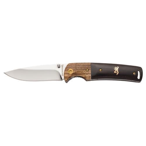 Browning 3220231 Buckmark Hunter 3" Folding Drop Point Plain Mirror 8CR14MoV SS Blade Black/Hardwood Finger Groove Handle Browning 3220231 Buckmark Hunter 3" Folding Drop Point Plain Mirror 8CR14MoV SS Blade Black/Hardwood Finger Groove Handle