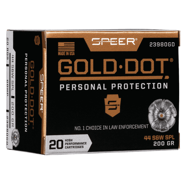Speer Ammo Gold Dot Personal Protection 44 S&W Spl 200 gr Hollow Point (HP) 20 Box Speer Ammo Gold Dot Personal Protection 44 S&W Spl 200 gr Hollow Point (HP) 20 Box