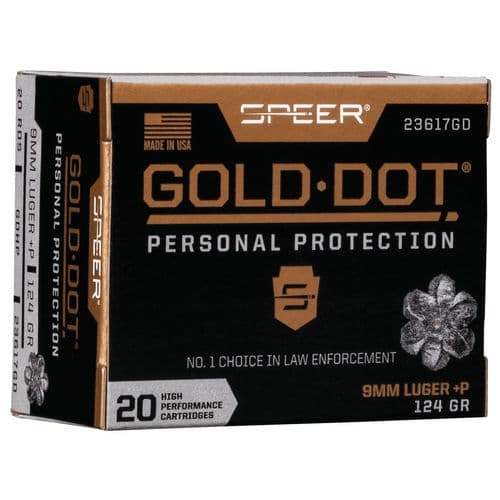 Speer Ammo 23617GD Gold Dot Personal Protection 9mm Luger +P 124 gr Hollow Point (HP) 20 Bx Speer Ammo 23617GD Gold Dot Personal Protection 9mm Luger +P 124 gr Hollow Point (HP) 20 Bx