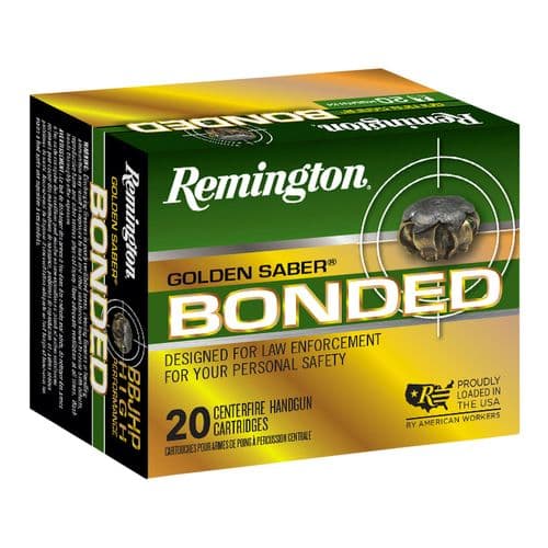 Remington Ammunition 29325 Golden Saber Bonded 45 ACP 185 gr Brass Jacket Hollow Point (BJHP) 20 Bx/ 25 Cs Remington Ammunition 29325 Golden Saber Bonded 45 ACP 185 gr Brass Jacket Hollow Point (BJHP) 20 Bx/ 25 Cs
