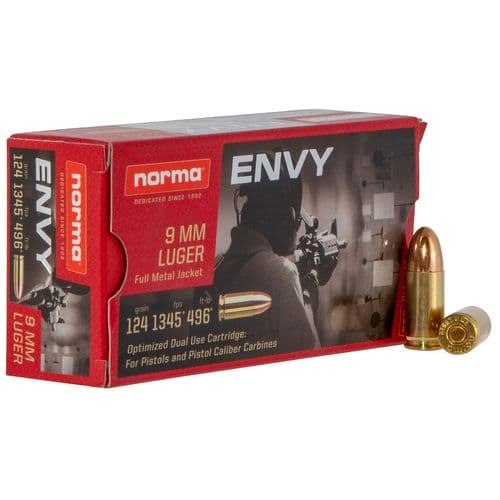 Norma Ammunition (RUAG) 299440050 Envy 9mm Luger 124 gr Full Metal Jacket (FMJ) 50 Bx/ 20 Cs Norma Ammunition (RUAG) 299440050 Envy 9mm Luger 124 gr Full Metal Jacket (FMJ) 50 Bx/ 20 Cs