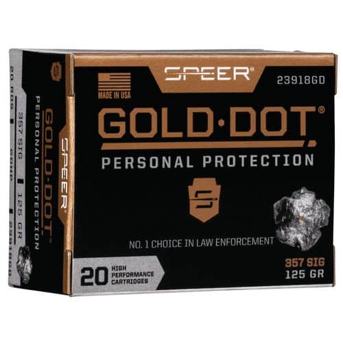 Speer Ammo 23918GD Gold Dot Personal Protection 357 Sig 125 gr Hollow Point (HP) 20 Bx Speer Ammo 23918GD Gold Dot Personal Protection 357 Sig 125 gr Hollow Point (HP) 20 Bx