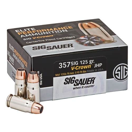 Sig Sauer E357S150 Elite V-Crown 357 Sig 125 gr Jacketed Hollow Point (JHP) 50 Bx/ 10 Cs Sig Sauer E357S150 Elite V-Crown 357 Sig 125 gr Jacketed Hollow Point (JHP) 50 Bx/ 10 Cs
