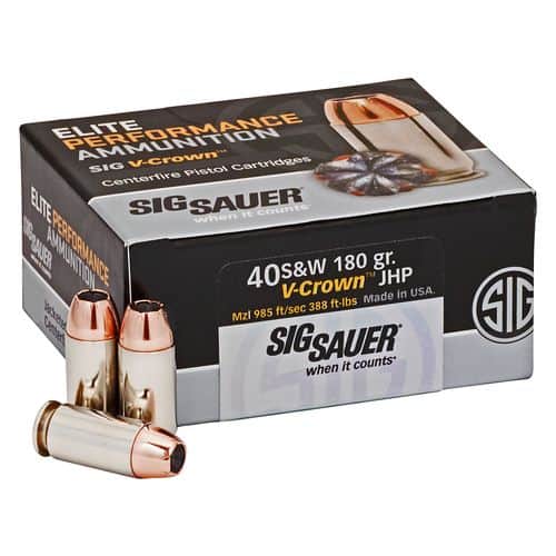 Sig Sauer E40SW250 Elite V-Crown 40 S&W 180 gr Jacketed Hollow Point (JHP) 50 Bx Sig Sauer E40SW250 Elite V-Crown 40 S&W 180 gr Jacketed Hollow Point (JHP) 50 Bx