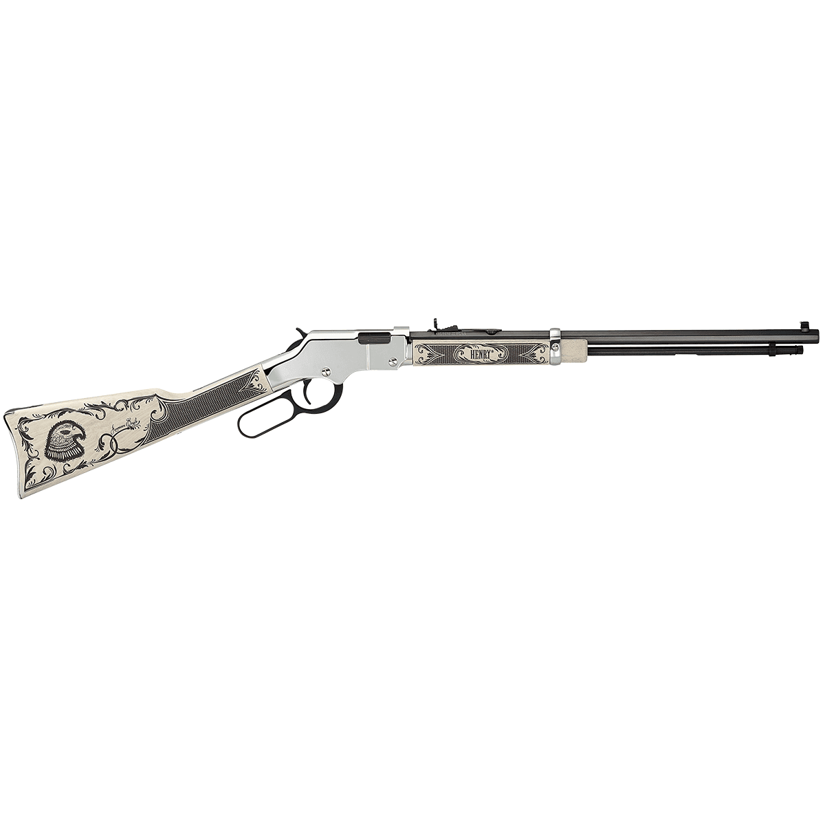 Henry H004AE Golden Boy Silver American Eagle 22 Short 22 Long 22 LR 16 LR/21 Short 20" Ivory American Walnut Nickel-Plated Right Hand Henry H004AE Golden Boy Silver American Eagle 22 Short 22 Long 22 LR 16 LR/21 Short 20" Ivory American Walnut Nickel-Plated Right Hand