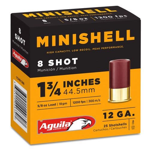Aguila 1CHB1388 Minishell 12 Gauge 1.75" 5/8 oz 8 Shot 25 Bx/ 10 Cs Aguila 1CHB1388 Minishell 12 Gauge 1.75" 5/8 oz 8 Shot 25 Bx/ 10 Cs