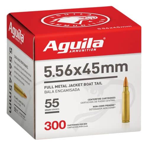 Aguila 1E556126 Rifle 5.56x45mm NATO 55 gr Full Metal Jacket Boat-Tail (FMJBT) 300 Bx/ 4 Cs Aguila 1E556126 Rifle 5.56x45mm NATO 55 gr Full Metal Jacket Boat-Tail (FMJBT) 300 Bx/ 4 Cs