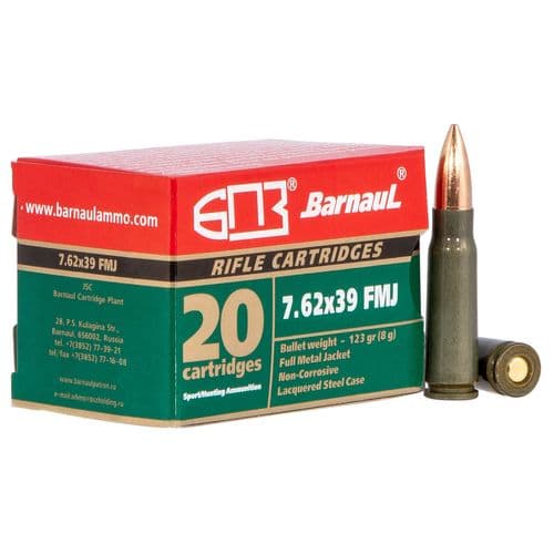Barnaul Ammo BRN762X39FMJ123 Rifle 7.62x39mm 123 gr Full Metal Jacket (FMJ) 20 Bx/ 25 Cs Barnaul Ammo BRN762X39FMJ123 Rifle 7.62x39mm 123 gr Full Metal Jacket (FMJ) 20 Bx/ 25 Cs