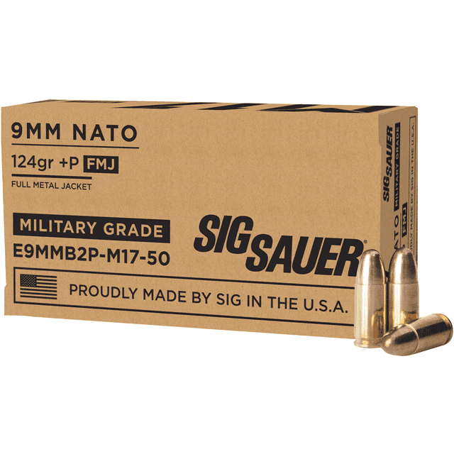 Sig Sauer Military Grade M17 9mm Luger +P 124 gr Full Metal Jacket - E9MMB2P-M17-50 Sig Sauer Military Grade M17 9mm Luger +P 124 gr Full Metal Jacket - E9MMB2P-M17-50