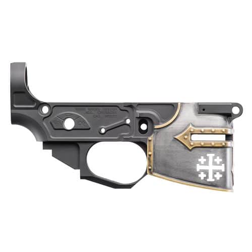 Spikes STLB600PCH Rare Breed Crusader Stripped Lower Receiver Multi-Caliber 7075-T6 Aluminum Black Anodized with Painted Front for AR-15 Spikes STLB600PCH Rare Breed Crusader Stripped Lower Receiver Multi-Caliber 7075-T6 Aluminum Black Anodized with Painted Front for AR-15