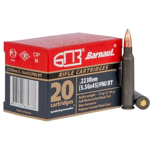 Barnaul Ammo BRN223REMFMJ55 Rifle 223 Rem 55 gr Full Metal Jacket Boat-Tail (FMJBT) 20 Bx/ 25 Cs Barnaul Ammo BRN223REMFMJ55 Rifle 223 Rem 55 gr Full Metal Jacket Boat-Tail (FMJBT) 20 Bx/ 25 Cs