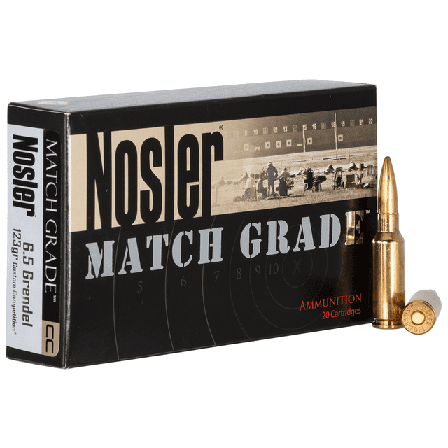 Nosler Match Grade 6.5 Grendel 123 gr Custom Competition Hollow Point Boat Tail CCHPBT Rifle Ammo Nosler Match Grade 6.5 Grendel 123 gr Custom Competition Hollow Point Boat Tail CCHPBT Rifle Ammo