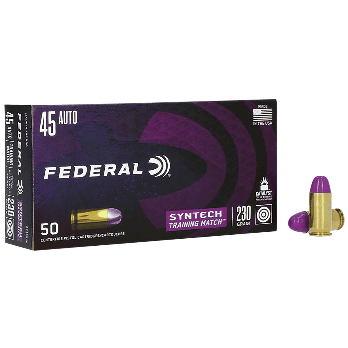 Federal AE45SJ2 Syntech Training Match 45 ACP 230 gr Total Syntech Jacket Flat Nose 50 Per Bx Federal AE45SJ2 Syntech Training Match 45 ACP 230 gr Total Syntech Jacket Flat Nose 50 Per Bx