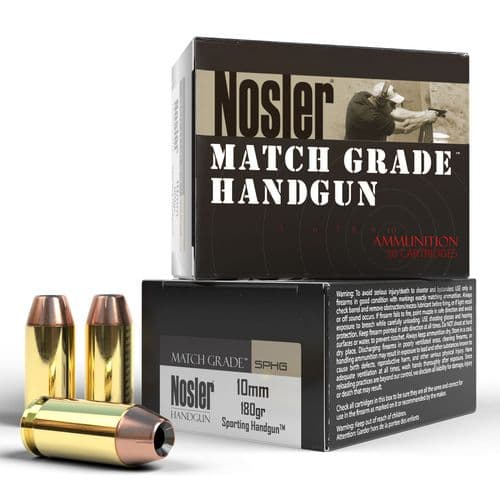 Nosler 51400 Match Grade 10mm Auto 180 gr Jacketed Hollow Point (JHP) 20 Bx/ 20 Cs Nosler 51400 Match Grade 10mm Auto 180 gr Jacketed Hollow Point (JHP) 20 Bx/ 20 Cs