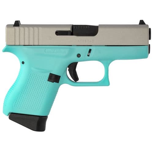 Glock UI4350201CKRESA G43 Subcompact 9mm Luger 3.41" 6+1 Robin Egg Blue Polymer Frame Silver Aluminum Cerakote Slide Robin Egg Blue Polymer Grip Glock UI4350201CKRESA G43 Subcompact 9mm Luger 3.41" 6+1 Robin Egg Blue Polymer Frame Silver Aluminum Cerakote Slide Robin Egg Blue Polymer Grip