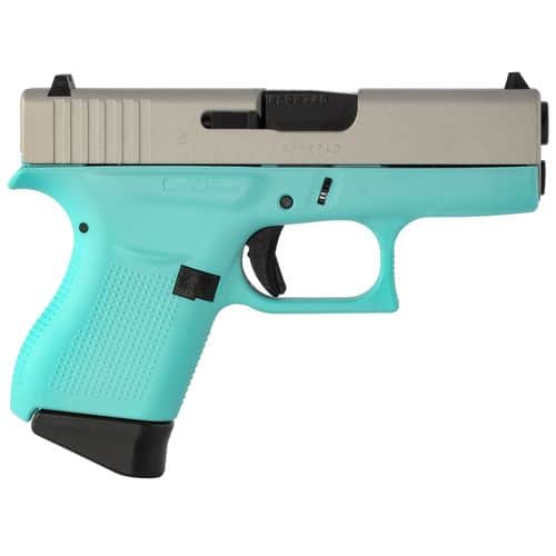 Glock UI4350201CKRESA G43 Subcompact 9mm Luger 3.41" 6+1 Robin Egg Blue Polymer Frame Silver Aluminum Cerakote Slide Robin Egg Blue Polymer Grip Glock UI4350201CKRESA G43 Subcompact 9mm Luger 3.41" 6+1 Robin Egg Blue Polymer Frame Silver Aluminum Cerakote Slide Robin Egg Blue Polymer Grip