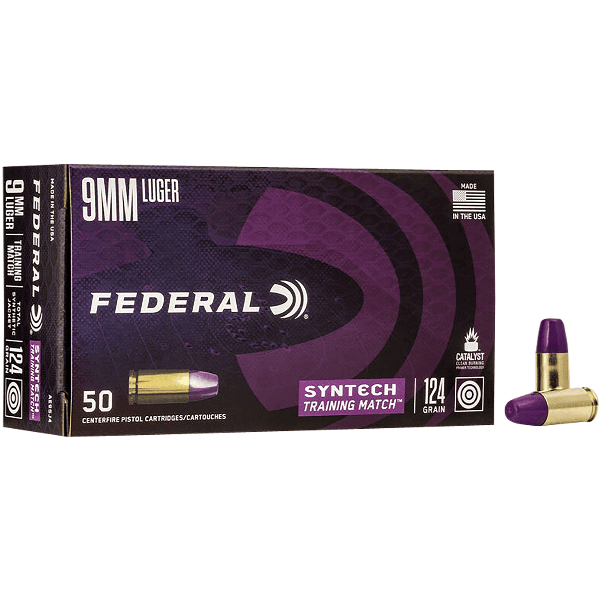 Federal AE9SJ4 American Eagle Training Match 9mm Luger 124 gr Total Syntech Jacket Flat Nose (TSJFN) 50 Bx Ammo Federal AE9SJ4 American Eagle Training Match 9mm Luger 124 gr Total Syntech Jacket Flat Nose (TSJFN) 50 Bx Ammo