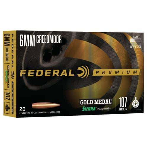 Federal GM6CRDM1 Gold Medal 6mm Creedmoor 107 gr Sierra MatchKing Hollow Point Boat-Tail 20 Bx/ 10 Cs Federal GM6CRDM1 Gold Medal 6mm Creedmoor 107 gr Sierra MatchKing Hollow Point Boat-Tail 20 Bx/ 10 Cs