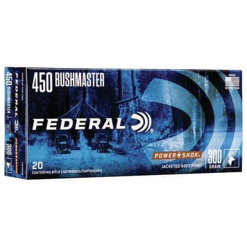 Federal 450BMB Power-Shok 450 Bushmaster 300 gr Jacketed Soft Point (JSP) 20 Bx/ 10 Cs Federal 450BMB Power-Shok 450 Bushmaster 300 gr Jacketed Soft Point (JSP) 20 Bx/ 10 Cs