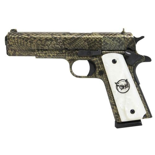 Iver Johnson Arms 1911A1WATERMOCCASIN 1911 A1 Government 70 Series 45 ACP 5" 8+1 Water Moccasin Snakeskin White Synthetic Pearl Grip Iver Johnson Arms 1911A1WATERMOCCASIN 1911 A1 Government 70 Series 45 ACP 5" 8+1 Water Moccasin Snakeskin White Synthetic Pearl Grip