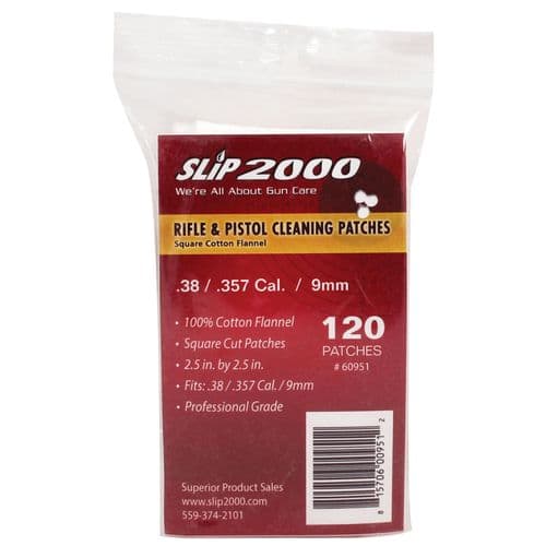 SLIP 2000 60951 Rifle and Handgun Cleaning Patches .38/.357/9mm/10mm 2.5" x 2.5" 120 Per Bag SLIP 2000 60951 Rifle and Handgun Cleaning Patches .38/.357/9mm/10mm 2.5" x 2.5" 120 Per Bag