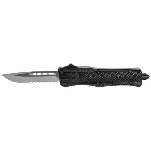 CobraTec Knives SBCTK1SDS CTK-1 Small 2.75" OTF Drop Point Part Serrated D2 Steel Blade/ Black Aluminum Handle Features Glass Breaker Includes Pocket Clip CobraTec Knives SBCTK1SDS CTK-1 Small 2.75" OTF Drop Point Part Serrated D2 Steel Blade/ Black Aluminum Handle Features Glass Breaker Includes Pocket Clip