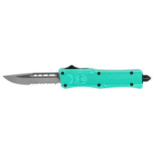 CobraTec Knives STFCTK1SDS CTK-1 Small 2.75" OTF Drop Point Part Serrated D2 Steel Blade/Tiffany Blue Aluminum Handle CobraTec Knives STFCTK1SDS CTK-1 Small 2.75" OTF Drop Point Part Serrated D2 Steel Blade/Tiffany Blue Aluminum Handle