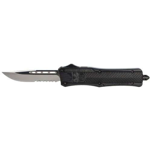 CobraTec Knives MBCTK1MDS CTK-1 Medium 3" OTF Drop Point Part Serrated D2 Steel Blade/Black Aluminum Handle Features Glass Breaker Includes Pocket Clip CobraTec Knives MBCTK1MDS CTK-1 Medium 3" OTF Drop Point Part Serrated D2 Steel Blade/Black Aluminum Handle Features Glass Breaker Includes Pocket Clip