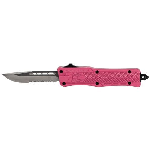 CobraTec Knives SPKCTK1SDS CTK-1 Small 2.75" OTF Drop Point Part Serrated D2 Steel Blade/ Pink Aluminum Handle Features Glass Breaker Includes Pocket Clip CobraTec Knives SPKCTK1SDS CTK-1 Small 2.75" OTF Drop Point Part Serrated D2 Steel Blade/ Pink Aluminum Handle Features Glass Breaker Includes Pocket Clip
