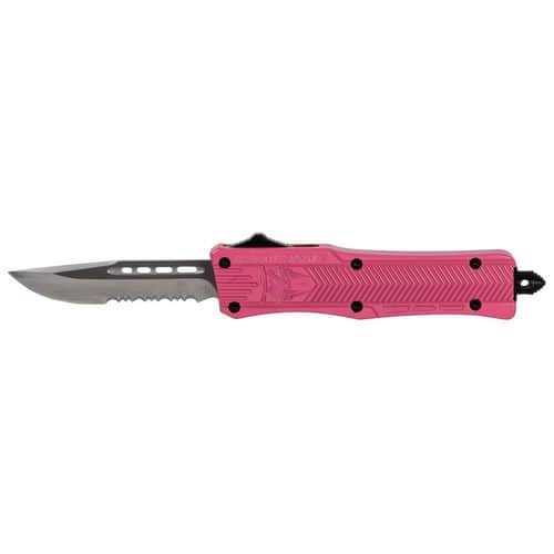 CobraTec Knives SPKCTK1SDS CTK-1 Small 2.75" OTF Drop Point Part Serrated D2 Steel Blade/ Pink Aluminum Handle Features Glass Breaker Includes Pocket Clip CobraTec Knives SPKCTK1SDS CTK-1 Small 2.75" OTF Drop Point Part Serrated D2 Steel Blade/ Pink Aluminum Handle Features Glass Breaker Includes Pocket Clip