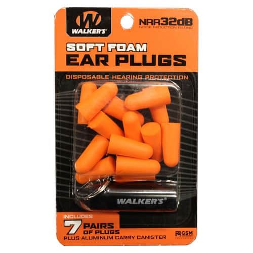 Walker's GWPPLGCANOR Foam Ear Plugs Foam 32 dB In The Ear Orange Adult 7 Pair with Aluminum Canister Walker's GWPPLGCANOR Foam Ear Plugs Foam 32 dB In The Ear Orange Adult 7 Pair with Aluminum Canister