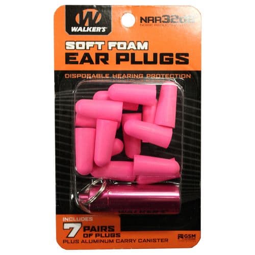 Walker's GWPPLGCANPK Foam Ear Plugs Foam 32 dB In The Ear Pink Adult 7 Pair with Aluminum Canister Walker's GWPPLGCANPK Foam Ear Plugs Foam 32 dB In The Ear Pink Adult 7 Pair with Aluminum Canister
