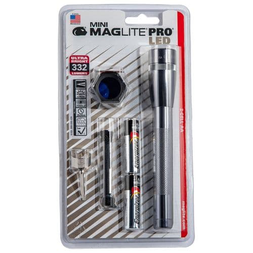 Maglite SP2PO9C Mini Maglite Pro Red/Blue/Clear LED 272 Lumens AA (2) Battery Gray Combo Pack Maglite SP2PO9C Mini Maglite Pro Red/Blue/Clear LED 272 Lumens AA (2) Battery Gray Combo Pack
