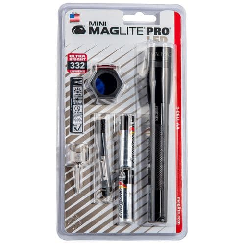 Maglite SP2P01C Mini Maglite Pro Combo Pack Black Aluminum Red/Blue/Clear LED 332 Lumens 172 Meters Range AA Maglite SP2P01C Mini Maglite Pro Combo Pack Black Aluminum Red/Blue/Clear LED 332 Lumens 172 Meters Range AA