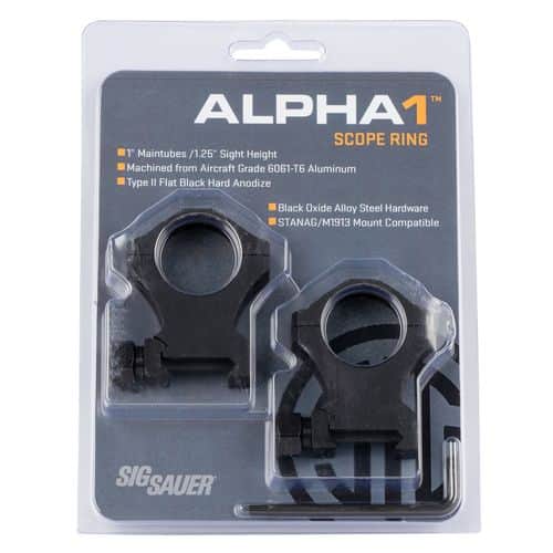 Sig Sauer Electro-Optics SOA10022 Alpha1 Hunting Scope Ring Set Weaver Extra High 1" Black Powder Coated Aluminum Sig Sauer Electro-Optics SOA10022 Alpha1 Hunting Scope Ring Set Weaver Extra High 1" Black Powder Coated Aluminum