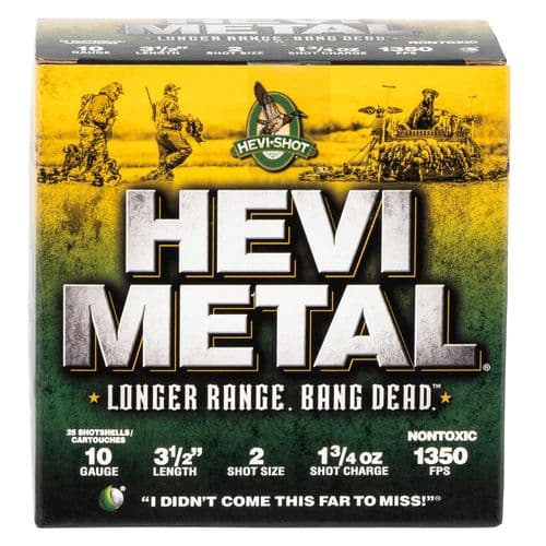 HEVI-Shot HS37502 Hevi-Metal Longer Range 10 Gauge 3.5" 1 3/4 oz 2 Shot 25 Bx/ 10 Cs HEVI-Shot HS37502 Hevi-Metal Longer Range 10 Gauge 3.5" 1 3/4 oz 2 Shot 25 Bx/ 10 Cs