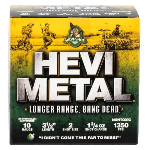 HEVI-Shot HS37502 Hevi-Metal Longer Range 10 Gauge 3.5" 1 3/4 oz 2 Shot 25 Bx/ 10 Cs HEVI-Shot HS37502 Hevi-Metal Longer Range 10 Gauge 3.5" 1 3/4 oz 2 Shot 25 Bx/ 10 Cs