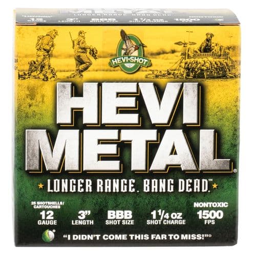 HEVI-Shot HS38008 Hevi-Metal Longer Range 12 Gauge 3" 1 1/4 oz BBB Shot 25 Bx/ 10 Cs HEVI-Shot HS38008 Hevi-Metal Longer Range 12 Gauge 3" 1 1/4 oz BBB Shot 25 Bx/ 10 Cs