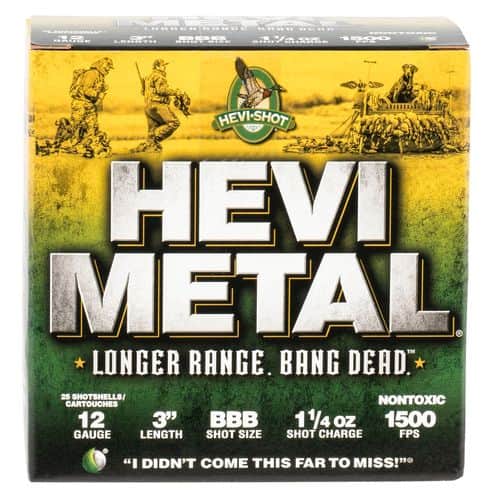 HEVI-Shot HS38008 Hevi-Metal Longer Range 12 Gauge 3" 1 1/4 oz BBB Shot 25 Bx/ 10 Cs HEVI-Shot HS38008 Hevi-Metal Longer Range 12 Gauge 3" 1 1/4 oz BBB Shot 25 Bx/ 10 Cs