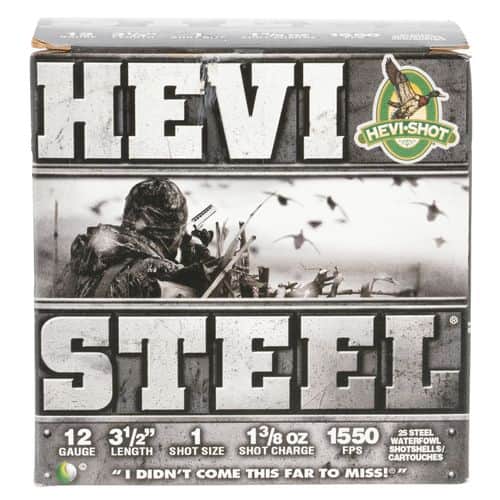 HEVI-Shot HS65001 Hevi-Steel 12 Gauge 3.5" 1 3/8 oz 1 Shot 25 Bx/ 10 Cs HEVI-Shot HS65001 Hevi-Steel 12 Gauge 3.5" 1 3/8 oz 1 Shot 25 Bx/ 10 Cs