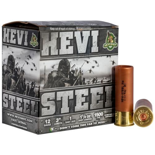 HEVI-Shot HS60001 Hevi-Steel 12 Gauge 3" 1 1/4 oz 1 Shot 25 Bx/ 10 Cs HEVI-Shot HS60001 Hevi-Steel 12 Gauge 3" 1 1/4 oz 1 Shot 25 Bx/ 10 Cs