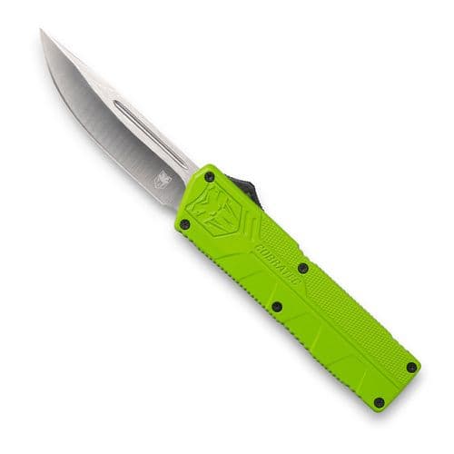CobraTec Knives ZBGCTLWDNS Lightweight 3.25" OTF Drop Point Plain D2 Steel Blade/Zombie Green Aluminum Handle Includes Pocket Clip CobraTec Knives ZBGCTLWDNS Lightweight 3.25" OTF Drop Point Plain D2 Steel Blade/Zombie Green Aluminum Handle Includes Pocket Clip