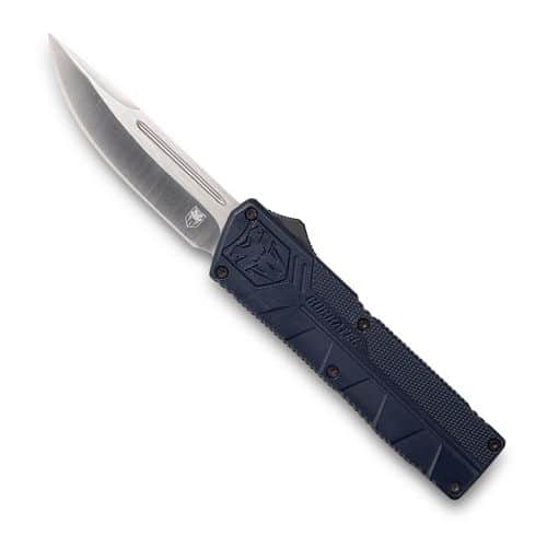 CobraTec Knives NYCTLWDNS Lightweight 3.25" OTF Drop Point Plain D2 Steel Blade/NYPD Blue Aluminum Handle Includes Pocket Clip CobraTec Knives NYCTLWDNS Lightweight 3.25" OTF Drop Point Plain D2 Steel Blade/NYPD Blue Aluminum Handle Includes Pocket Clip
