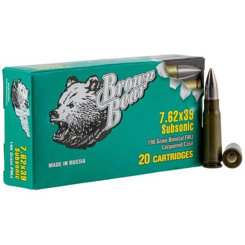 Brown Bear ASUB762FMJ Subsonic 7.62x39mm 196 gr Full Metal Jacket (FMJ) 20 Bx/ 25 Cs Brown Bear ASUB762FMJ Subsonic 7.62x39mm 196 gr Full Metal Jacket (FMJ) 20 Bx/ 25 Cs