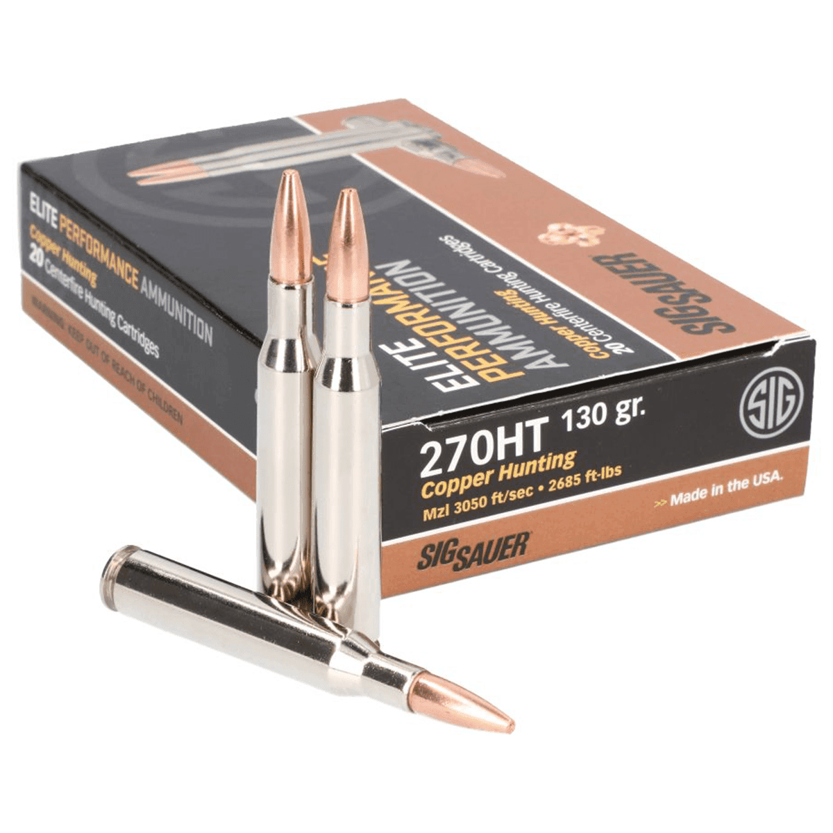 Sig Sauer .270 Winchester 130 Grain Elite Series Copper Hunting Ammunition (20 Rounds) Sig Sauer .270 Winchester 130 Grain Elite Series Copper Hunting Ammunition (20 Rounds)