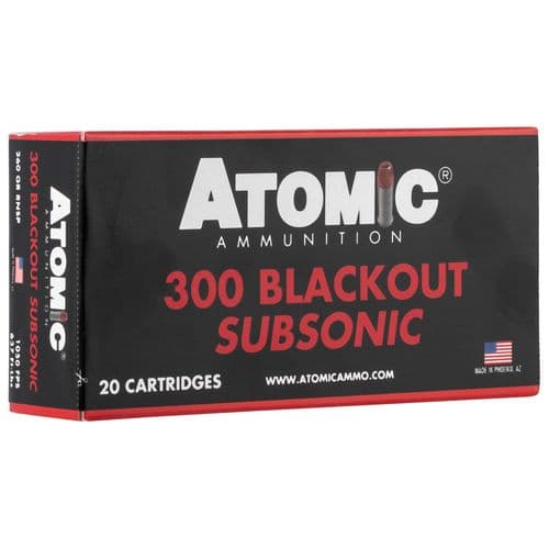 Atomic 00478 Rifle Subsonic 300 Blackout 260 gr Round Nose Soft Point Boat-Tail (RNSPBT) 20 Bx/ 10 Cs Atomic 00478 Rifle Subsonic 300 Blackout 260 gr Round Nose Soft Point Boat-Tail (RNSPBT) 20 Bx/ 10 Cs