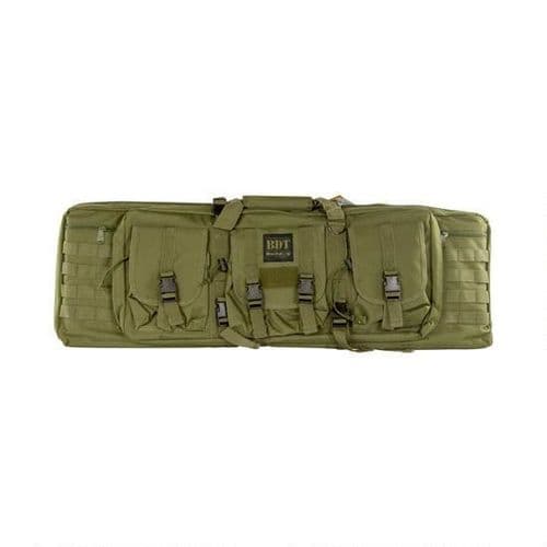 Bulldog BDT6043G BDT Tactical Double Rifle Case made of Nylon with Green Finish 3 Accessory Pockets, Deluxe Padded Backstraps Lockable Zippers & Padded Internal Divider 13" H x 43" W x 4" D Interior Dimensions Bulldog BDT6043G BDT Tactical Double Rifle Case made of Nylon with Green Finish 3 Accessory Pockets, Deluxe Padded Backstraps Lockable Zippers & Padded Internal Divider 13" H x 43" W x 4" D Interior Dimensions