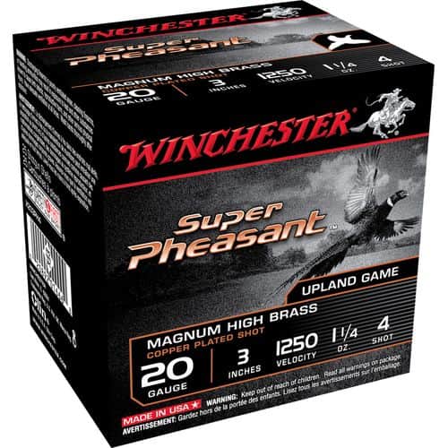 Winchester Ammo X203PH4 Super Pheasant Magnum High Brass 20 Gauge 3" 1 1/4 oz 4 Shot Copper Plated 25 Bx/ 10 Cs Winchester Ammo X203PH4 Super Pheasant Magnum High Brass 20 Gauge 3" 1 1/4 oz 4 Shot Copper Plated 25 Bx/ 10 Cs