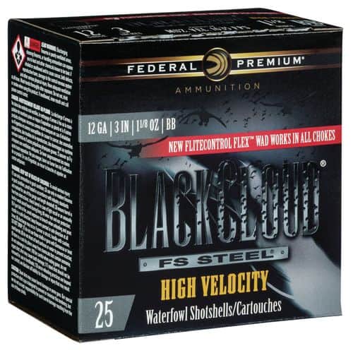 Federal PWBXH143BB Black Cloud FS Steel High Velocity 12 Gauge 3" 1 1/8 oz BB Shot 25 Bx/ 10 Cs Federal PWBXH143BB Black Cloud FS Steel High Velocity 12 Gauge 3" 1 1/8 oz BB Shot 25 Bx/ 10 Cs